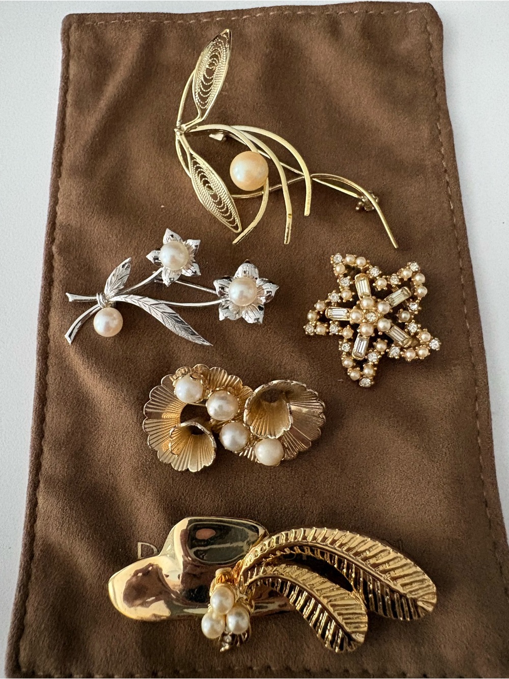 Vintage-Inspired Gold & Pearl Brooch Lot